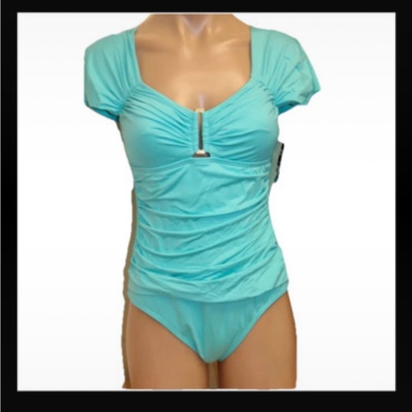 Kenneth Cole New York Other - NWT Kenneth Cole Womens Aqua Tummy Toner Ruched One-Piece Swimsuit Shape L NWT